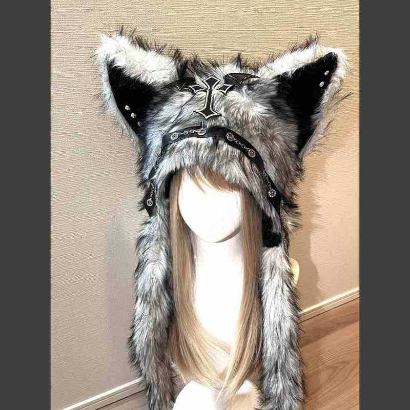 Home-Made Evil Fox-Plush Animal Ear Hat Văn Hóa Châu Á Bảo Vệ Tai Đậm Dày Ấm Áp Thu Đông Nữ