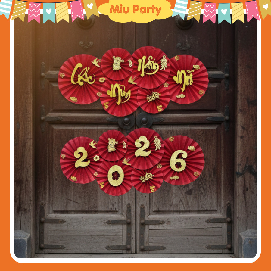 Set Quạt Giấy Chúc Mừng Năm Mới Trang Trí Tết - Miu Party