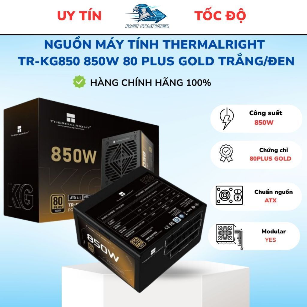 Nguồn máy tính THERMALRIGHT  TR-KG850 850W 80 Plus Gold Trắng/Đen - Hàng chính hãng bảo hành 36 thán