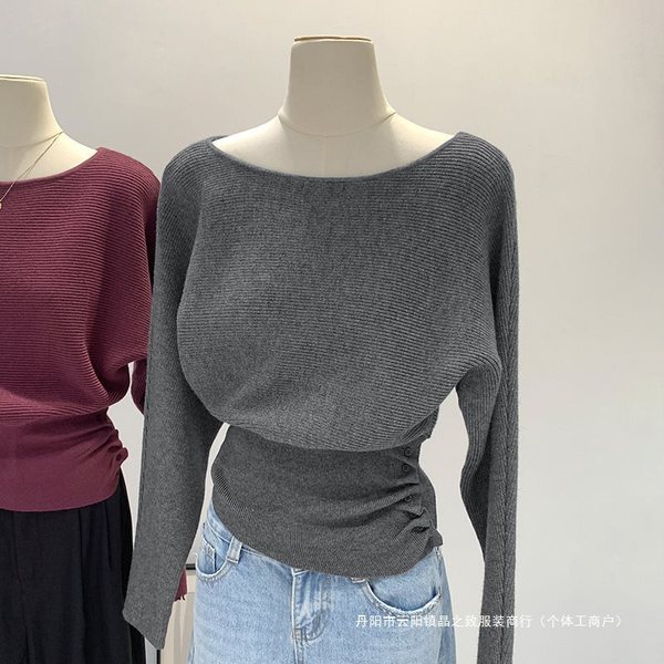 sweater off-shoulder sweater korean women's sweater Xanh Navy Áo Len Một Vai Quây Phong Cách Hàn Quố