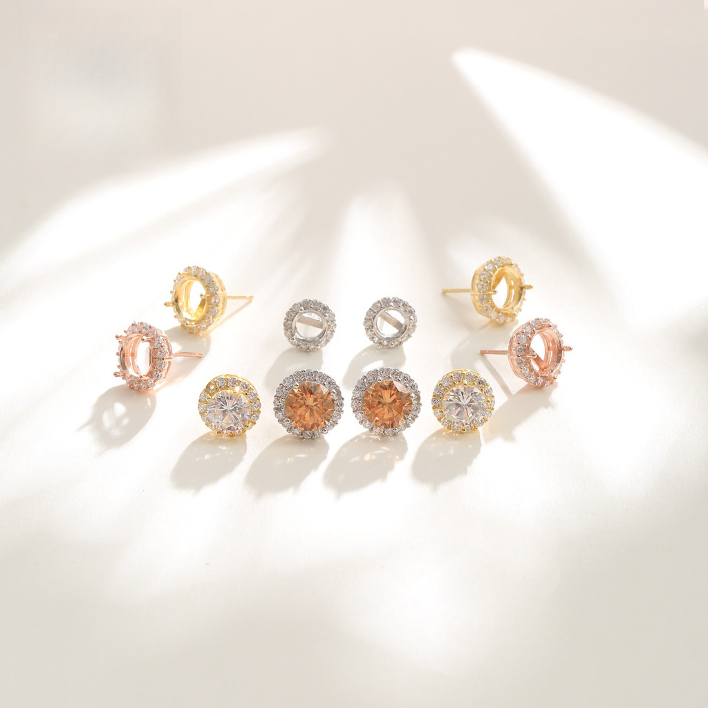 Bông tai cao cấp nhẹ sang trọng dành cho nữ Vòng nhỏ Zircon 925 Sterling Silver Earring Cài đặt DIY 