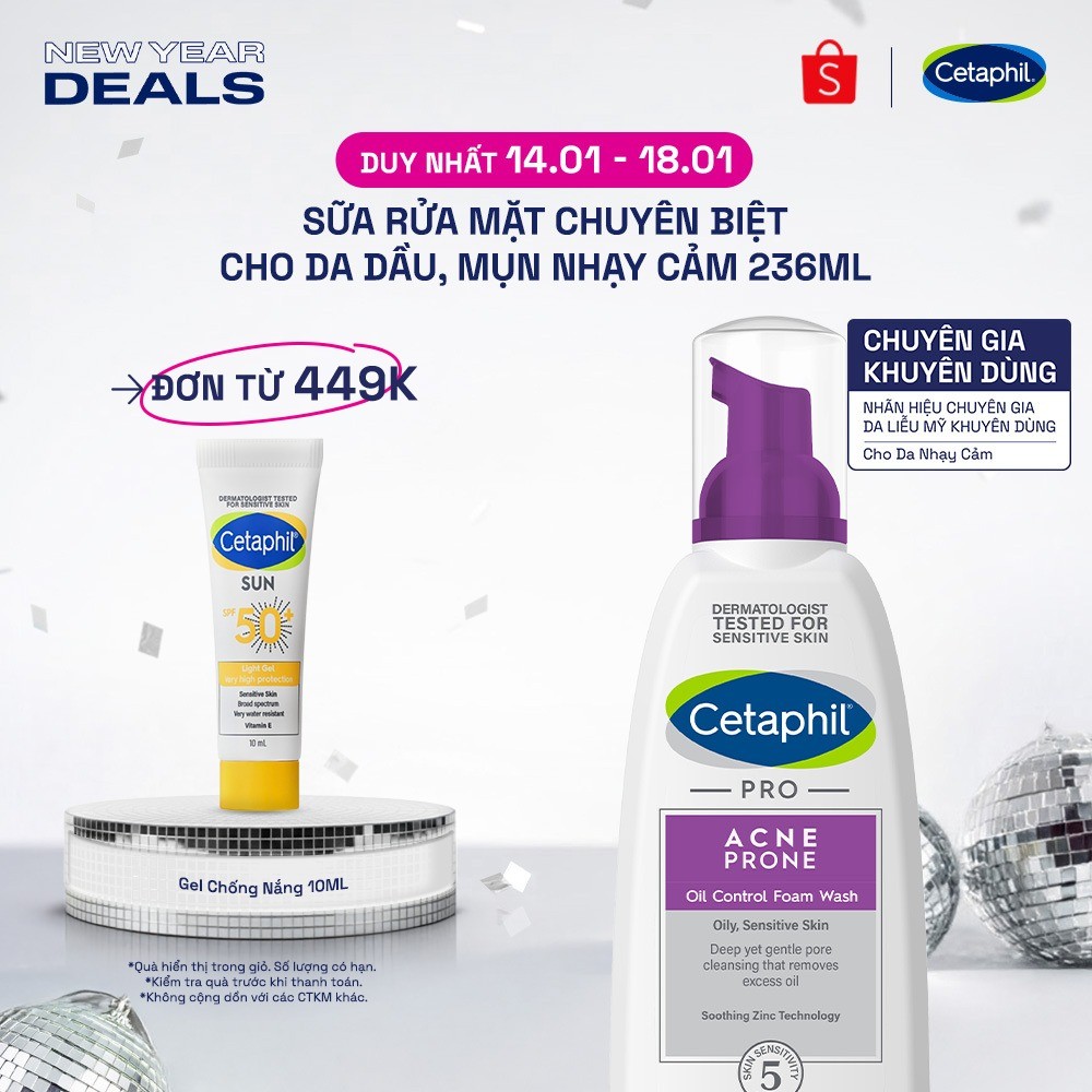 Sữa rửa mặt tạo bọt mịn dịu lành cho da dầu mụn nhạy cảm CETAPHIL PRO ACNE PRONE/OIL CONTROL FOAM WASH