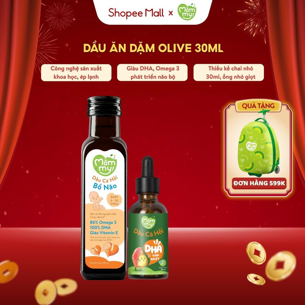 Dầu ăn dặm cho bé, dầu cá hồi Mămmy bổ não cho bé 6 tháng, giàu Omega 3 và DHA, chai 30ML, 100ML