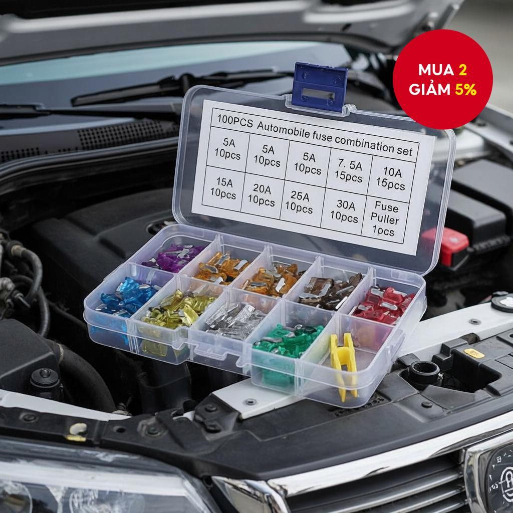 Bộ cầu chì mini Micro Fuse với 100 chiếc và kẹp cho xe, 3A 5A 7.5A 10A 15A 20A 25A 30A AMP.