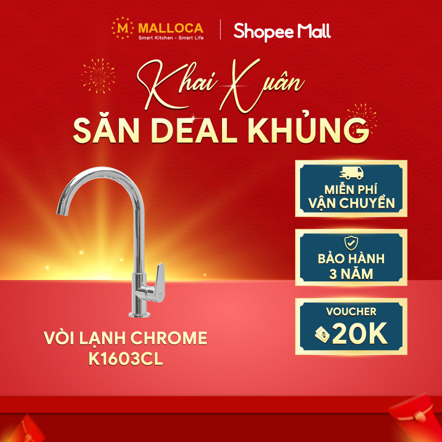 Vòi rửa chén chrome 1 nguồn lạnh Malloca K1603CL bảo hành 3 năm