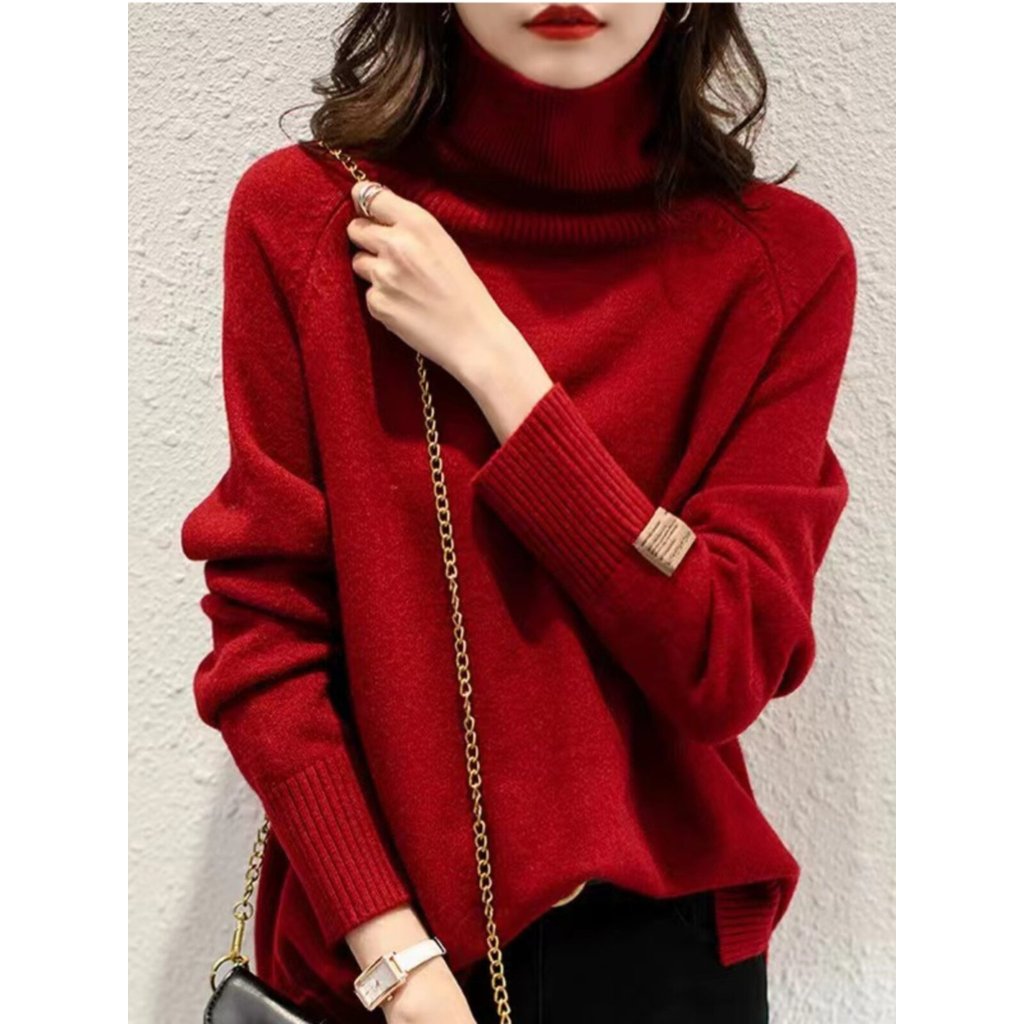 áo croptop len tăm áo croptop len Áo sơ mi đỏ tay dài dệt kim thu đông, thoải mái và dày dặn