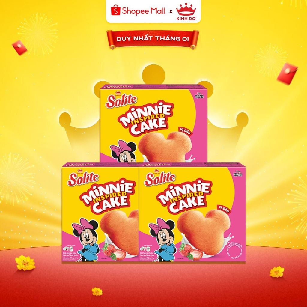 (Special Edition) Combo 3 Hộp Bánh Bông Lan Solite Phiên Bản Minnie Vị Dâu 180g