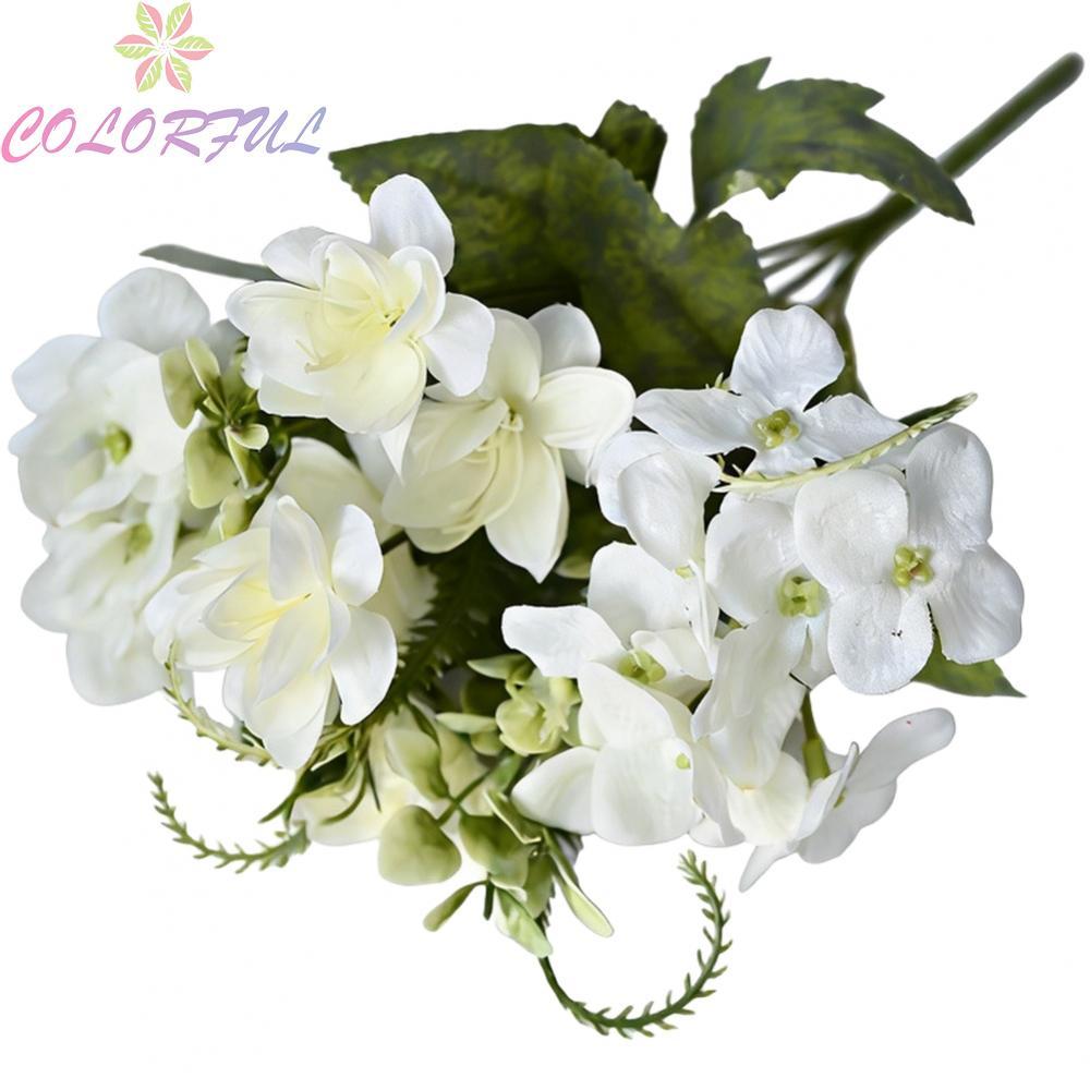 【COLORFUL】Artificial Hydrangea Bouquet with Leaves Wedding Home Decor Fake Flowers