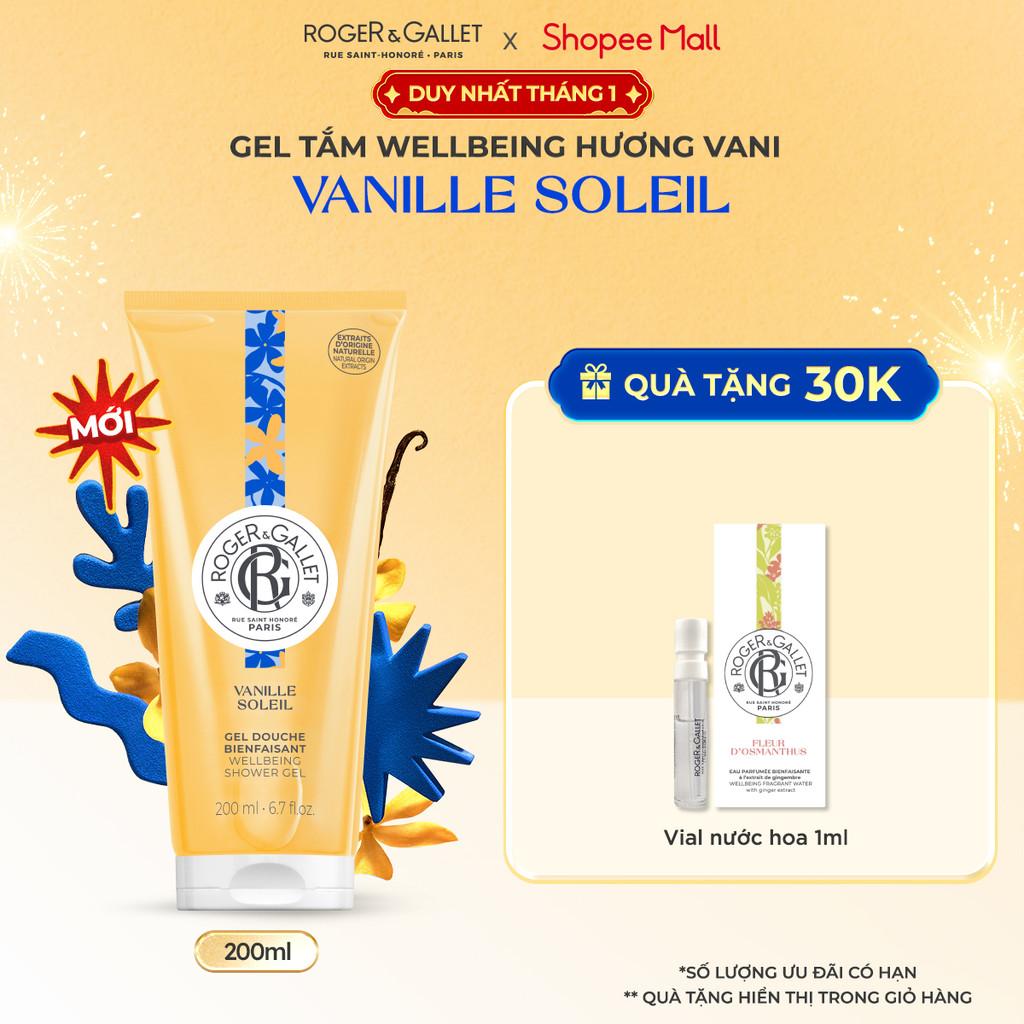 Gel tắm Wellbeing hương Vani Roger&Gallet Vanille Soleil 200ml