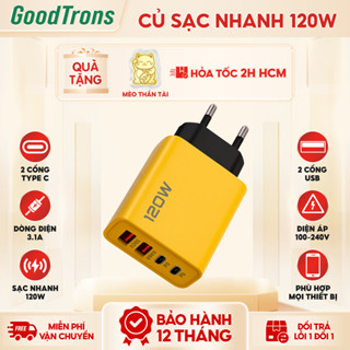 Củ Sạc Nhanh 120W 4 Cổng (2PD+2USB), Hỗ Trợ Sạc Nhanh, An Toàn Chống Quá Nhiệt Hỗ Trợ Cho Nhiều Thiết Bị Điện Thoại