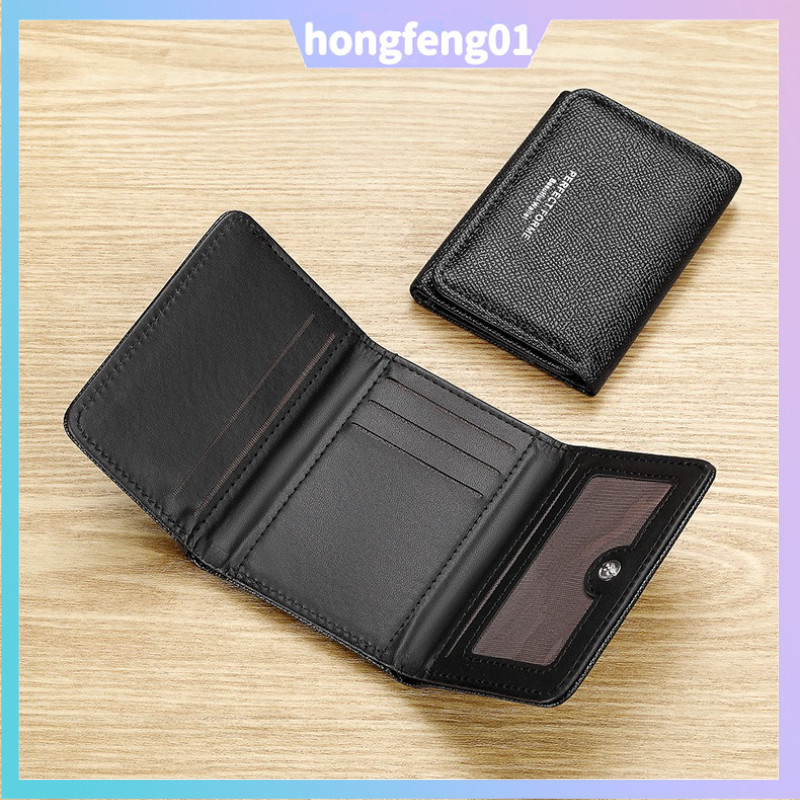 (Giao hàng tại địa phương) Khe cắm nhiều thẻ đơn giản Ví gấp ba lần Unisex Chống từ tính Hộp đựng thẻ PU nhỏ gọn