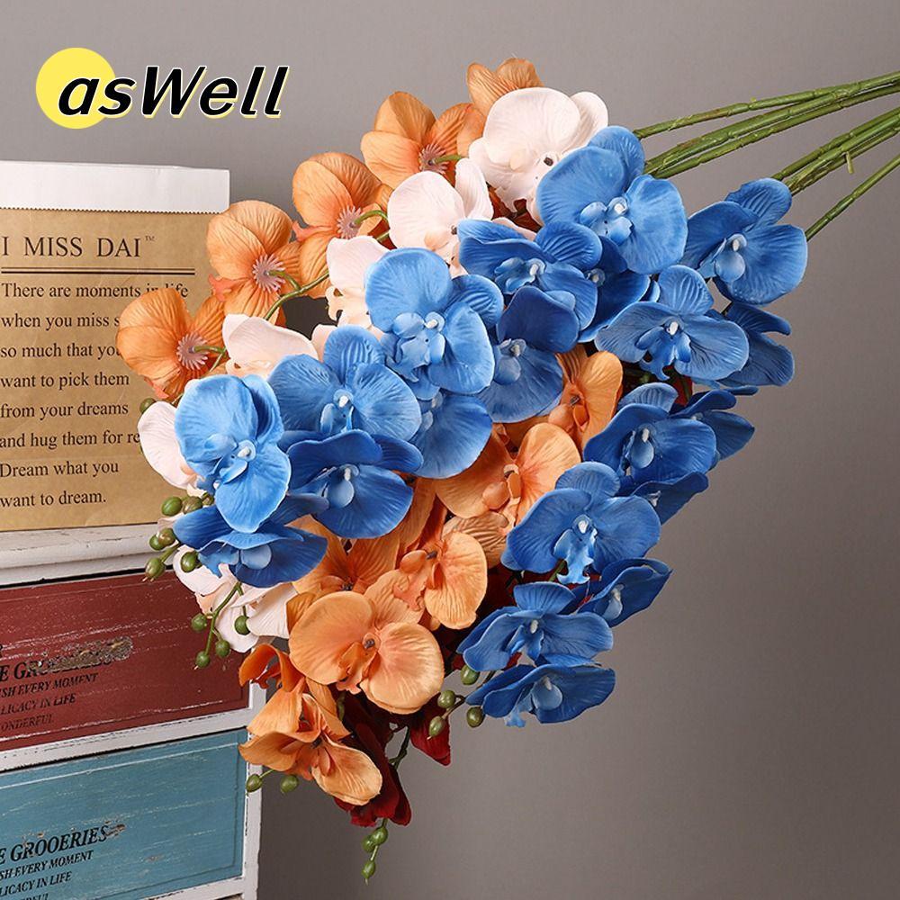 ASWELL Phalaenopsis Trang trí đám cưới Hoa lụa 9 đầu Hoa nhân tạo