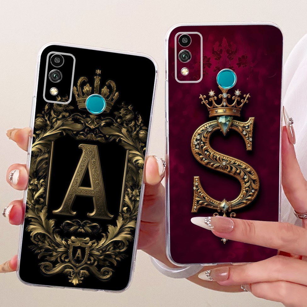 Ốp lưng Honor 9X Lite Clear Luxury Crown A-Z Letters Vỏ mềm sơn 2D JSN-L21 JSN-L22 JSN-L23