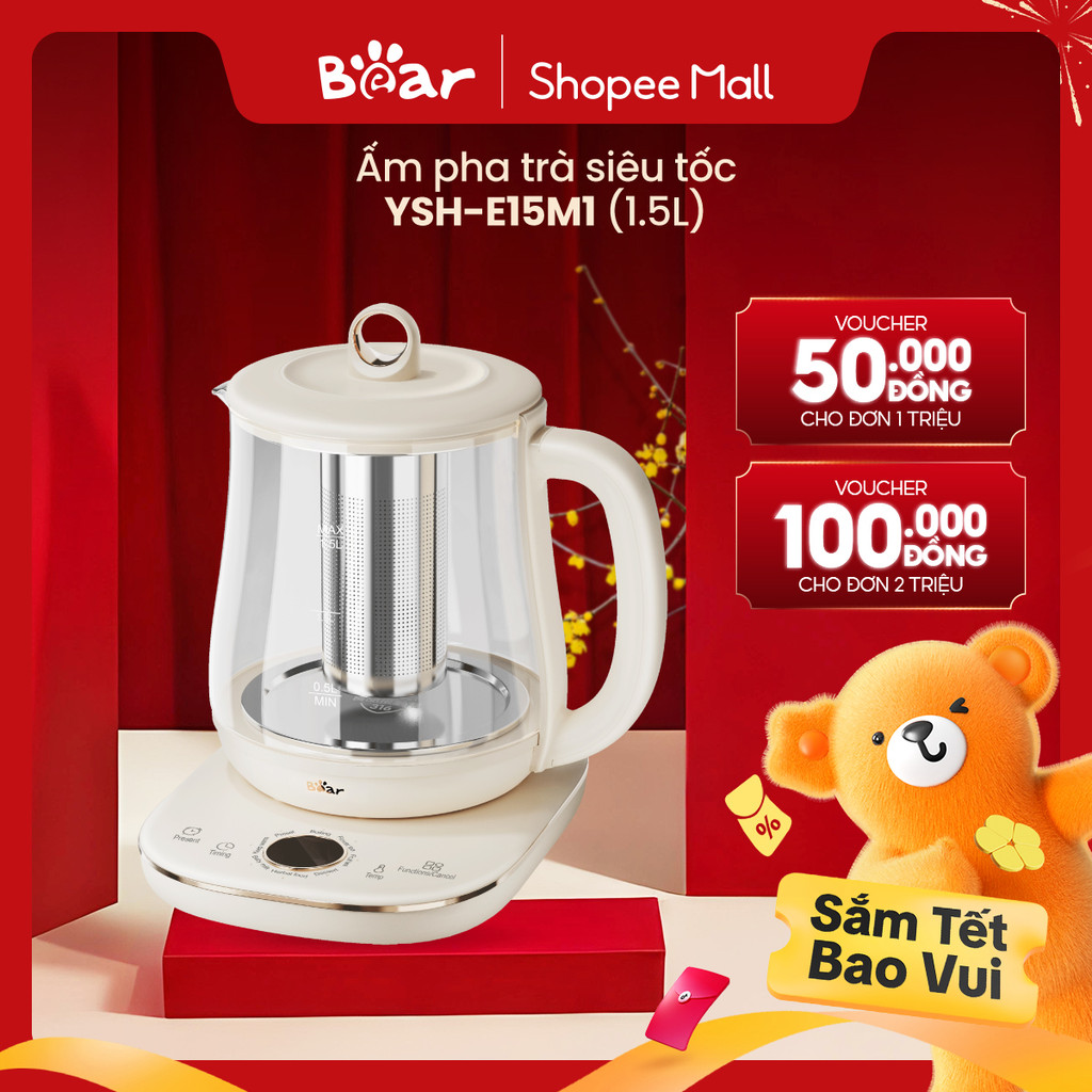 Ấm Đun Pha Trà 1.5L Siêu Tốc Bear YSH-E15M1