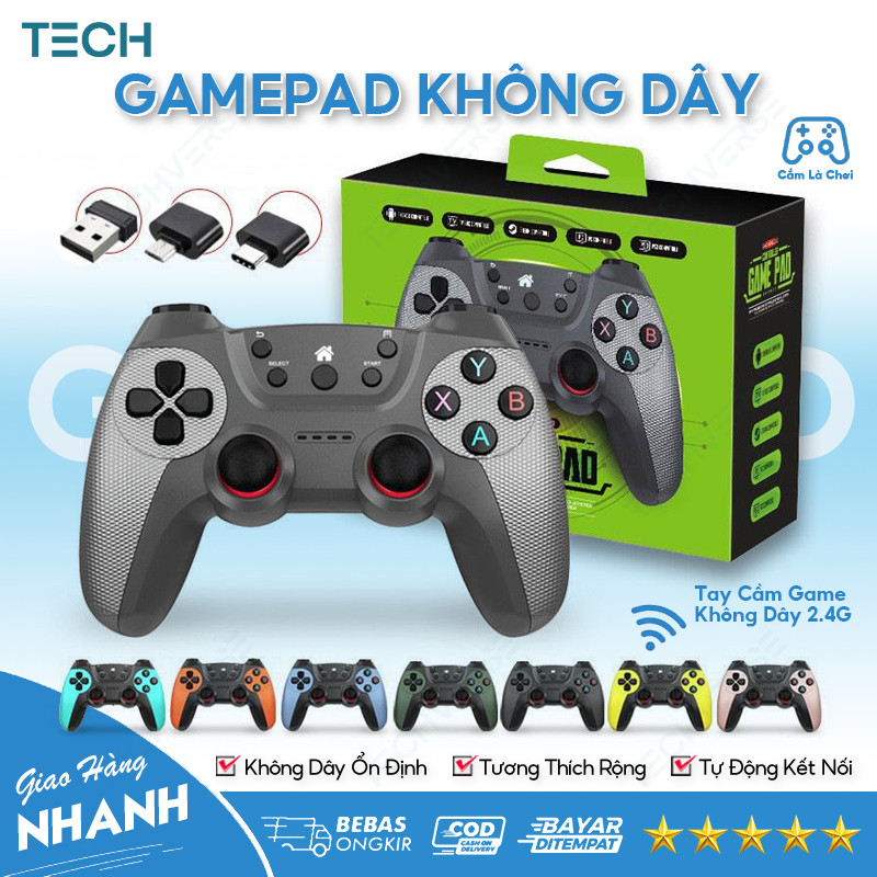 Bộ 2 Tay Cầm Chơi Game Gamepad 2.4G Không Dây PC Android TV Windows 7/10/11 Linux Xbox PS4 3 OTG