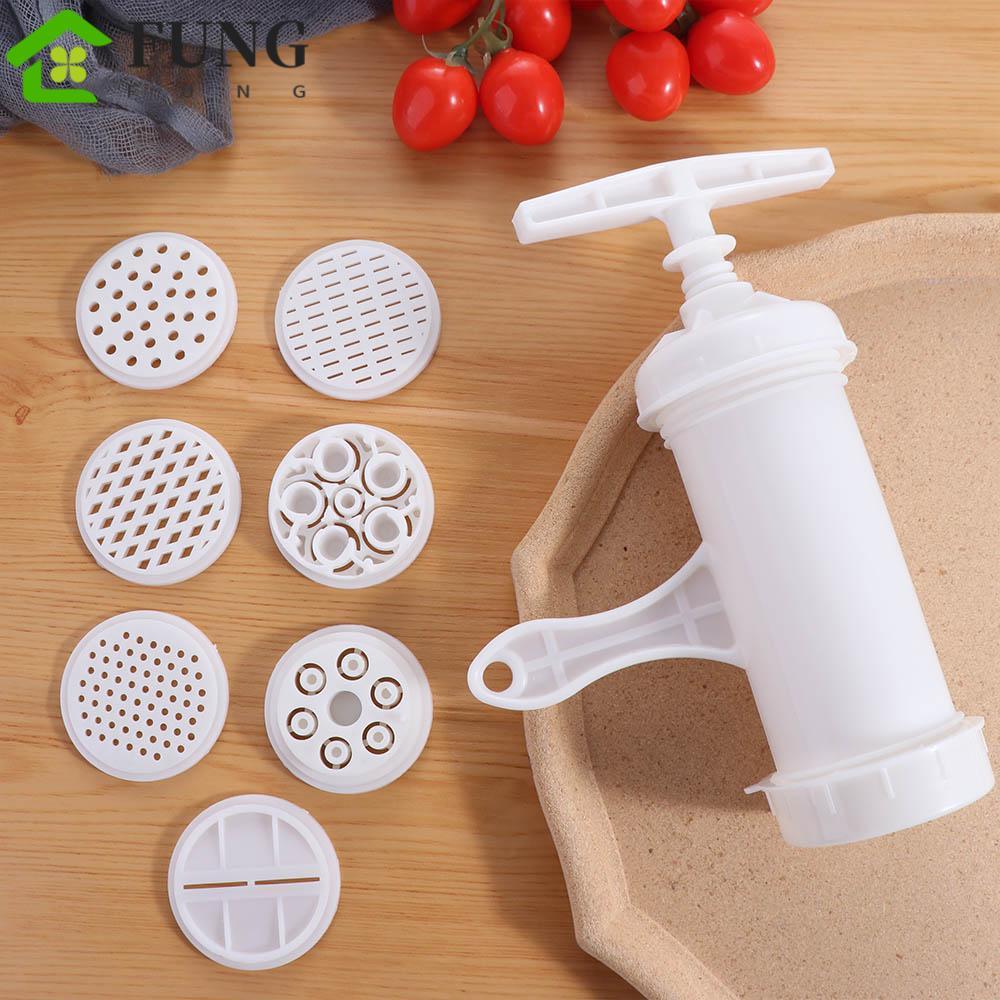 Máy ép mì FUNG, Máy làm mì ống bằng nhựa trắng, Hướng dẫn sử dụng gia đình với 7 khuôn in khác nhau Máy làm mì Nhà hàng