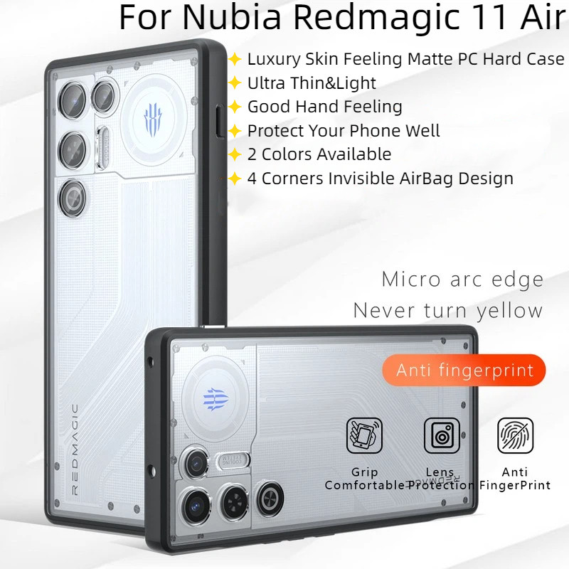 Dành Cho ZTE Nubia RedMagic 11 Air Case Da Sang Trọng Cảm Giác Mờ Đen Trong Suốt PC Cứng Vỏ Điện Tho