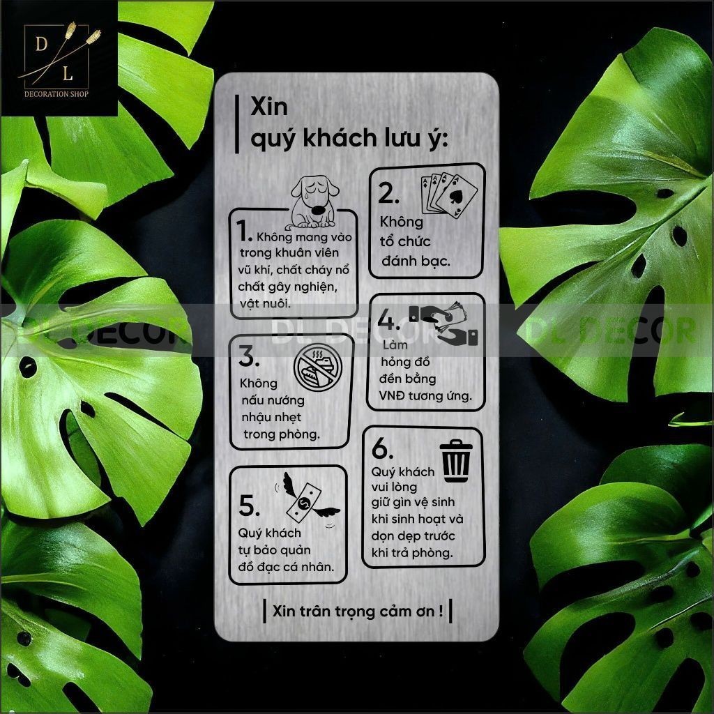 Bảng nội quy khách sạn, nhà nghỉ, hotel, homestay, villa - Alu bạc xước