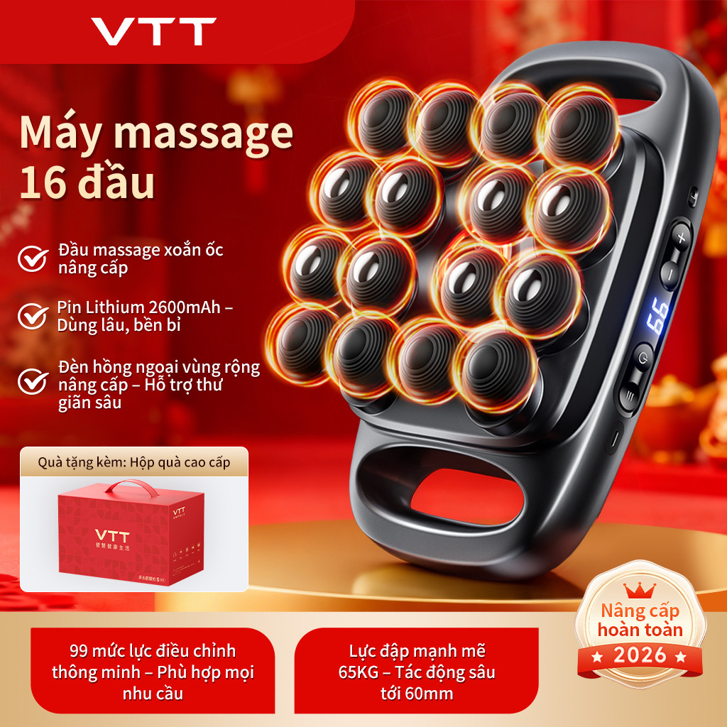 Máy Massage 16 đầu VTT – Pin 2600mAh được nâng cấp, 99 tốc độ, Trị liệu ánh sáng đỏ, Massage mô sâu