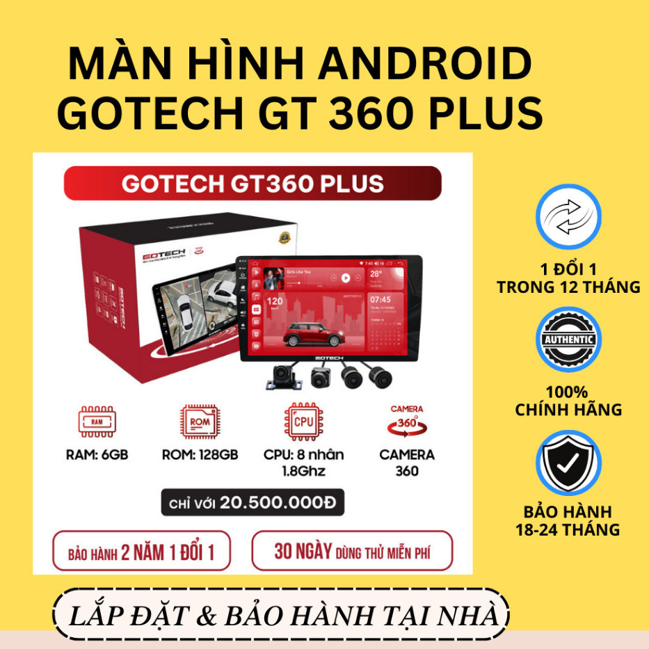 New  Màn Hình Android  Gotech GT 360 PLUS | Liền Camera 360 |  Ram 8GB rom 128GB