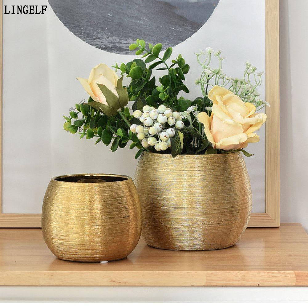 Đồ trang trí phòng vàng LINGELLF Chậu hoa gốm sứ Morden