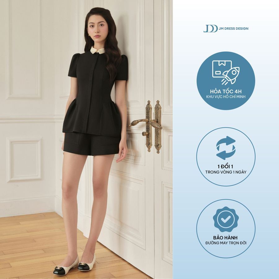 Set đồ áo peplum cổ đức nơ cổ 2T24.2504K phối quần short 3S09.2504K – Bộ đồ công sở tiểu thư thiết k