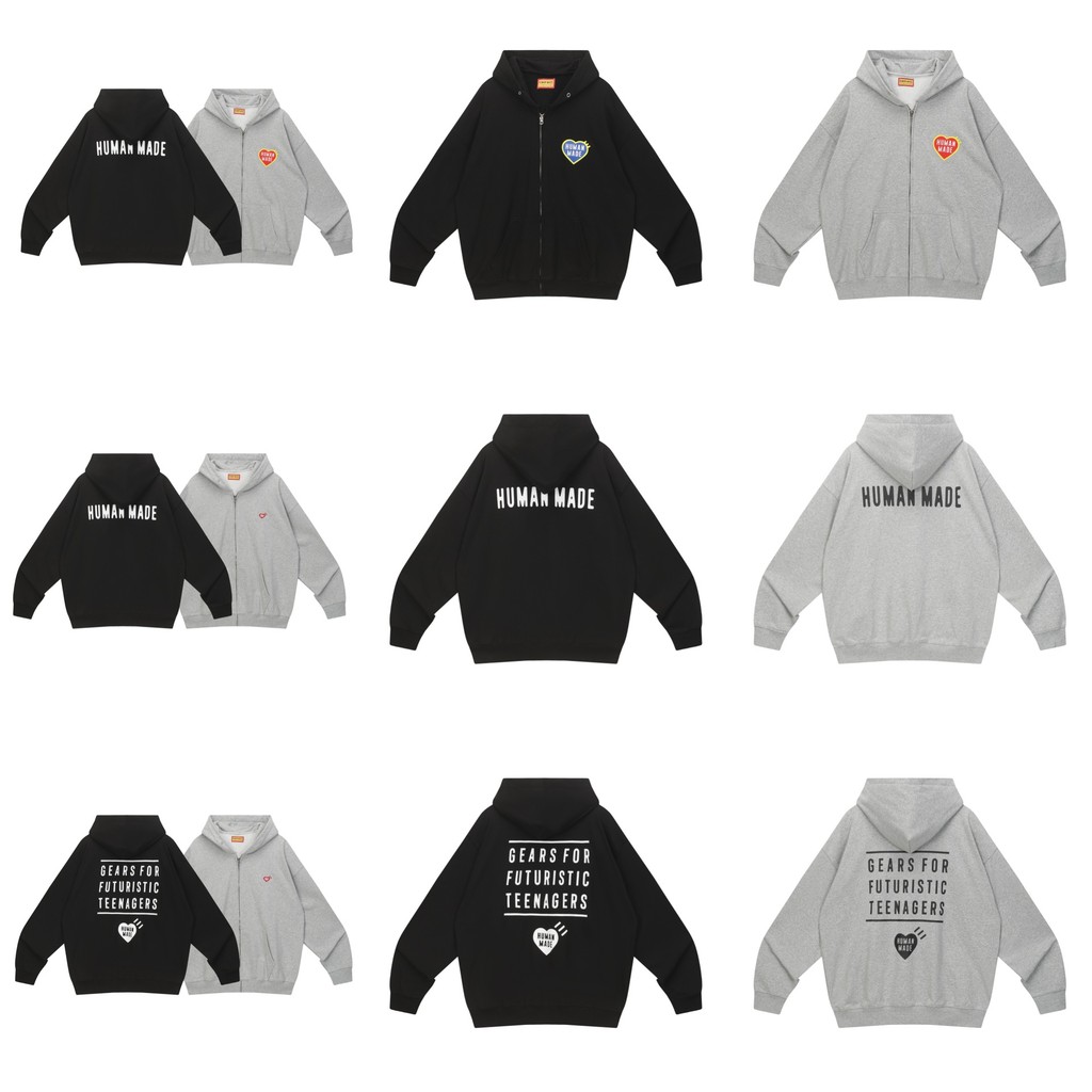HUMAN MADE Autumn and winter Japanese retro zip-up hooded sweatshirt, loose casual heart print coupl