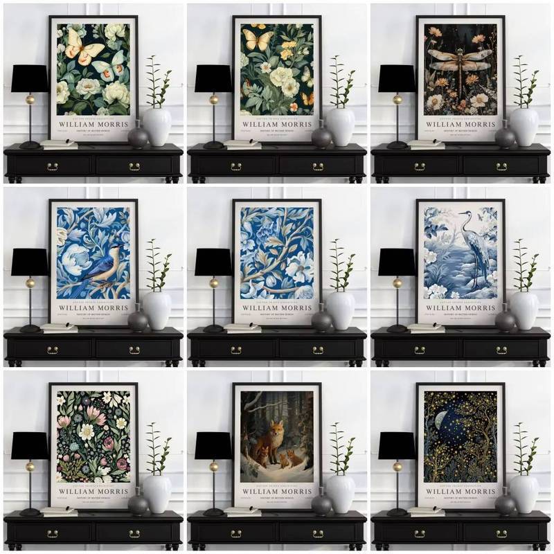 Vintage William Morris Họa Tiết Hoa Bướm Vải In Hoa Hồng Trắng & Bướm Không Khung Chống Thấm Nước Tr