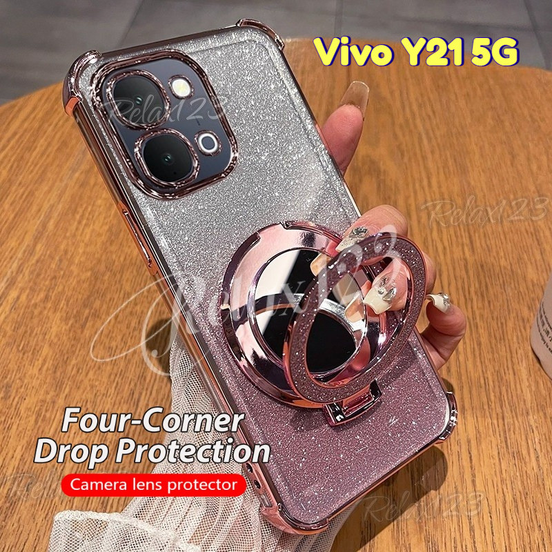 Dành Cho Vivo Y21 5G Mạ Lấp Lánh Gương Giá Đỡ Silicon Chống Sốc Dành Cho Vivo Y21 Y21d VIVO Y21 Y21D