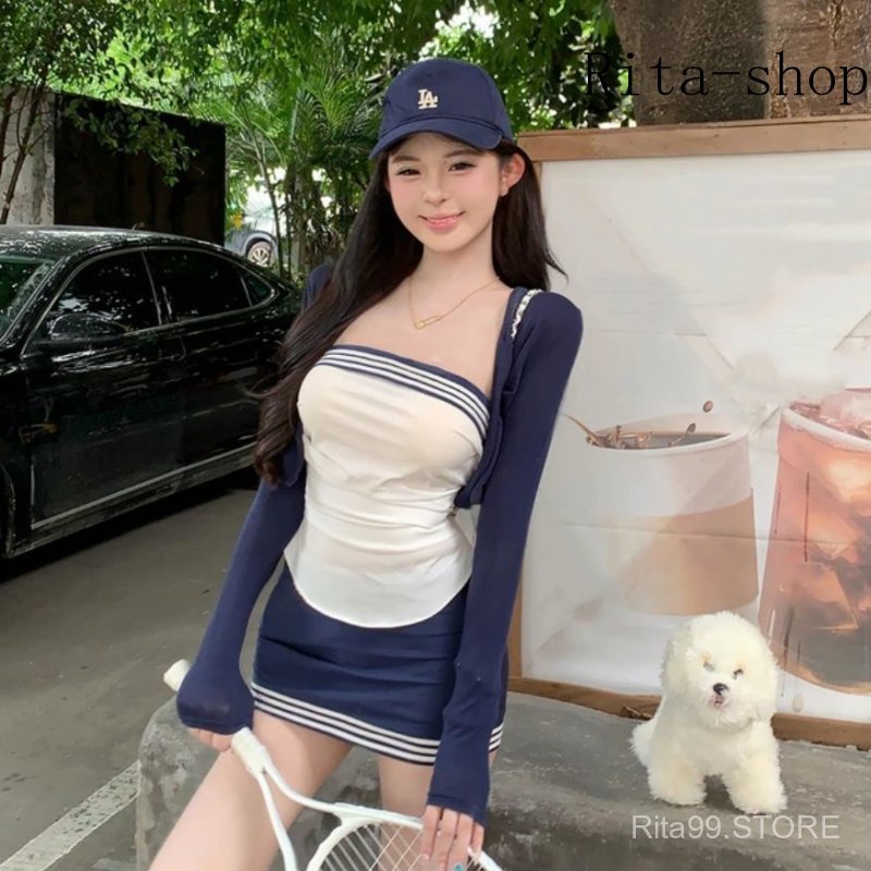 [Pre-Oder] Set Áo Len Sọc Phối Màu Kèm Áo Khoác Và Chân Váy Phong Cách Học Viện Hàn Quốc Thời Trang Thu | BigBuy360 - bigbuy360.vn