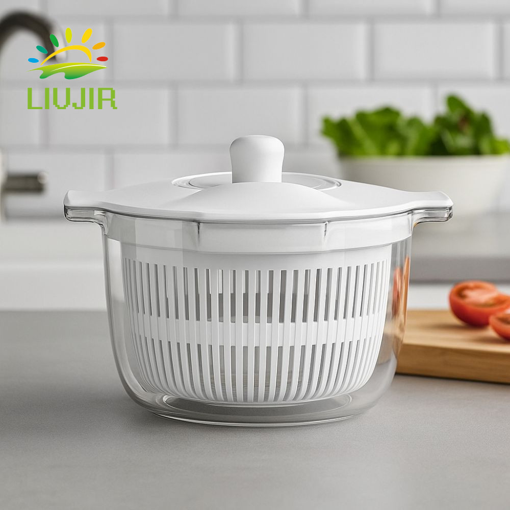 Máy Sấy Salad LIUJIR, Máy Quay Salad Rau Khô Nhanh 2 Trong 1, Hộp Bảo Quản Dung Tích Lớn Đa Năng Xan
