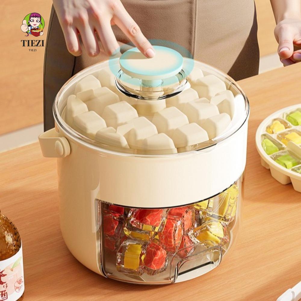 Khuôn làm đá viên TIEZI, Máy làm đá đa chức năng di động, Hộ gia đình Dung tích lớn Hộp làm đá hai lớp dễ phát hành Nước ép trái cây