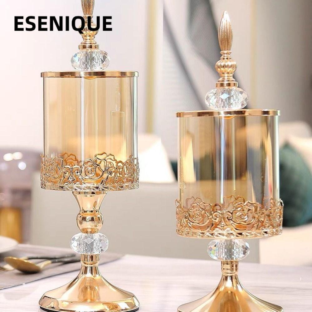 Bình Kẹo ESENIQUE, Vàng Có Nắp Bảo Quản Bình, Bạc Cao Chân Pha Lê Thủy Tinh Mạ Vàng Bảo Quản Nghệ Th