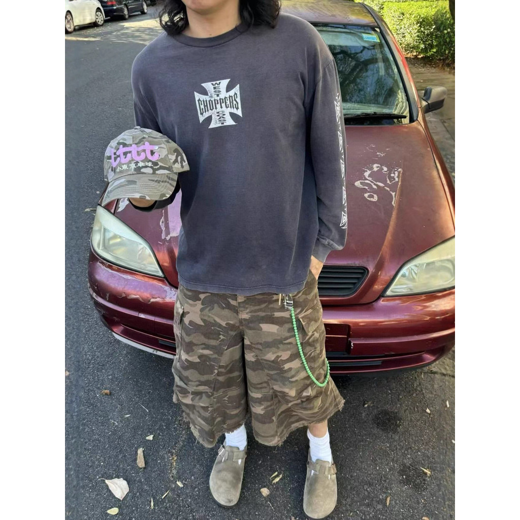 XOAN American street West Coast Choppers West Coast washed distressed cross-print long-sleeve unisex