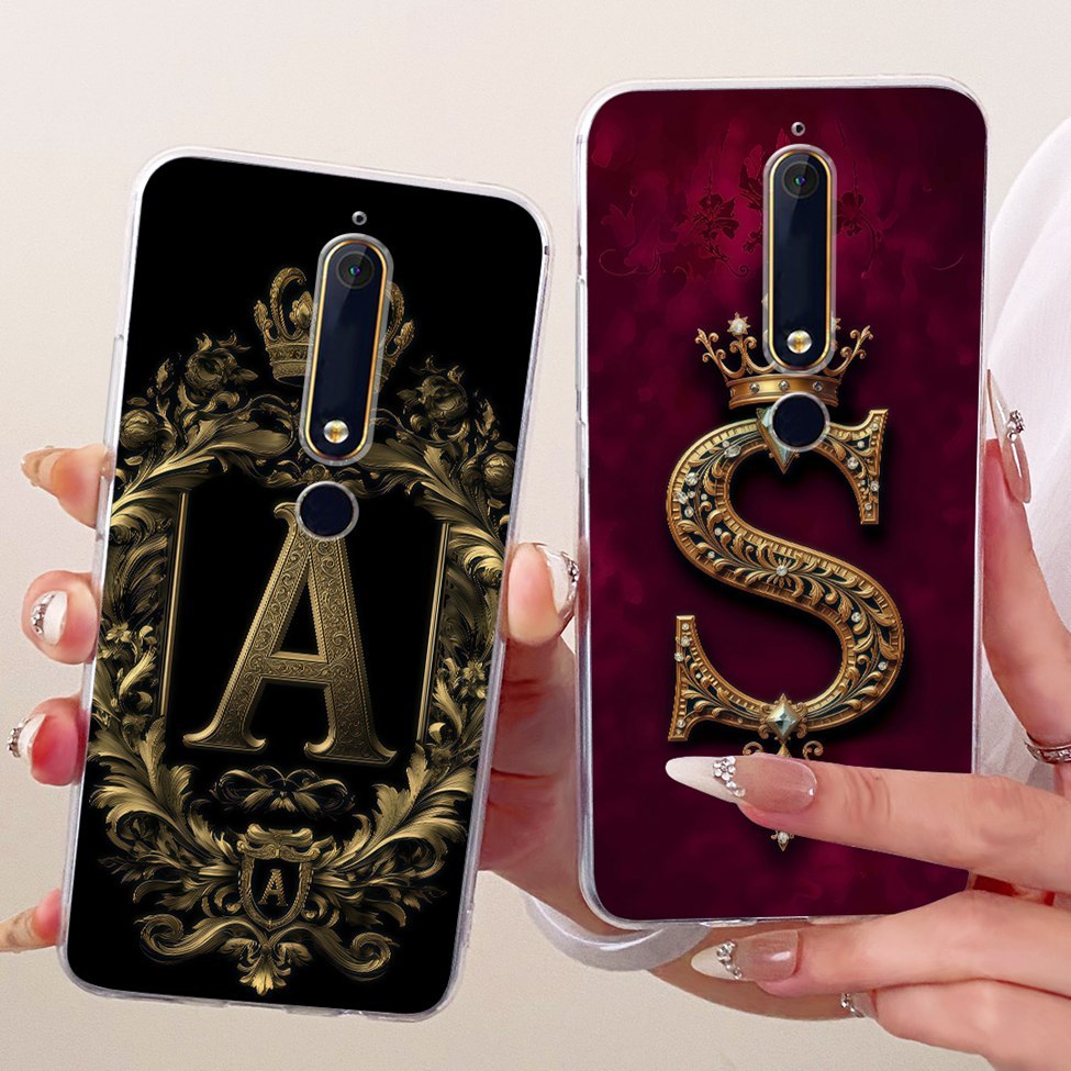 Ốp lưng Nokia 6 2018 Vỏ mềm họa tiết phẳng trong suốt sang trọng A-Z Letters 2D