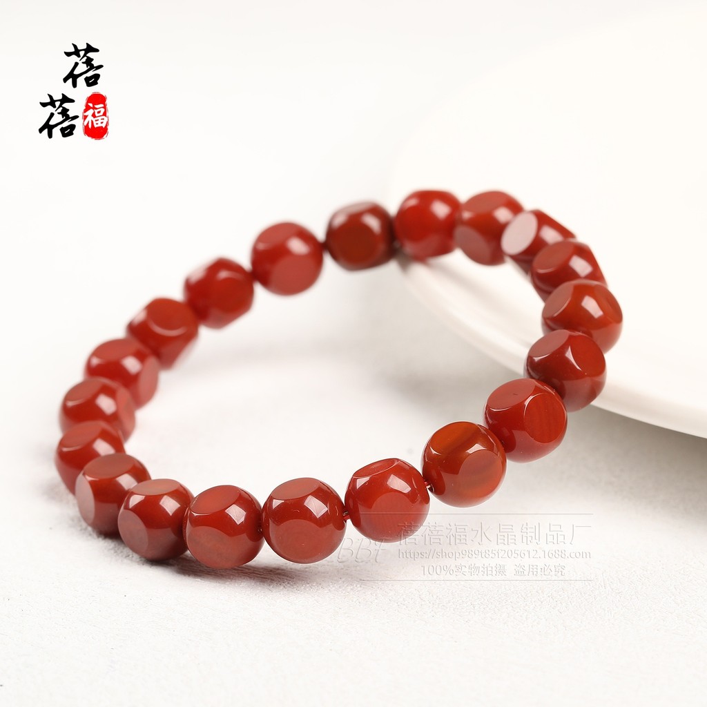 Beibeifu Crystal Southern Red Agate Faceted Round Bead Bracelet, Persimmon Red Southern Red Agate Br