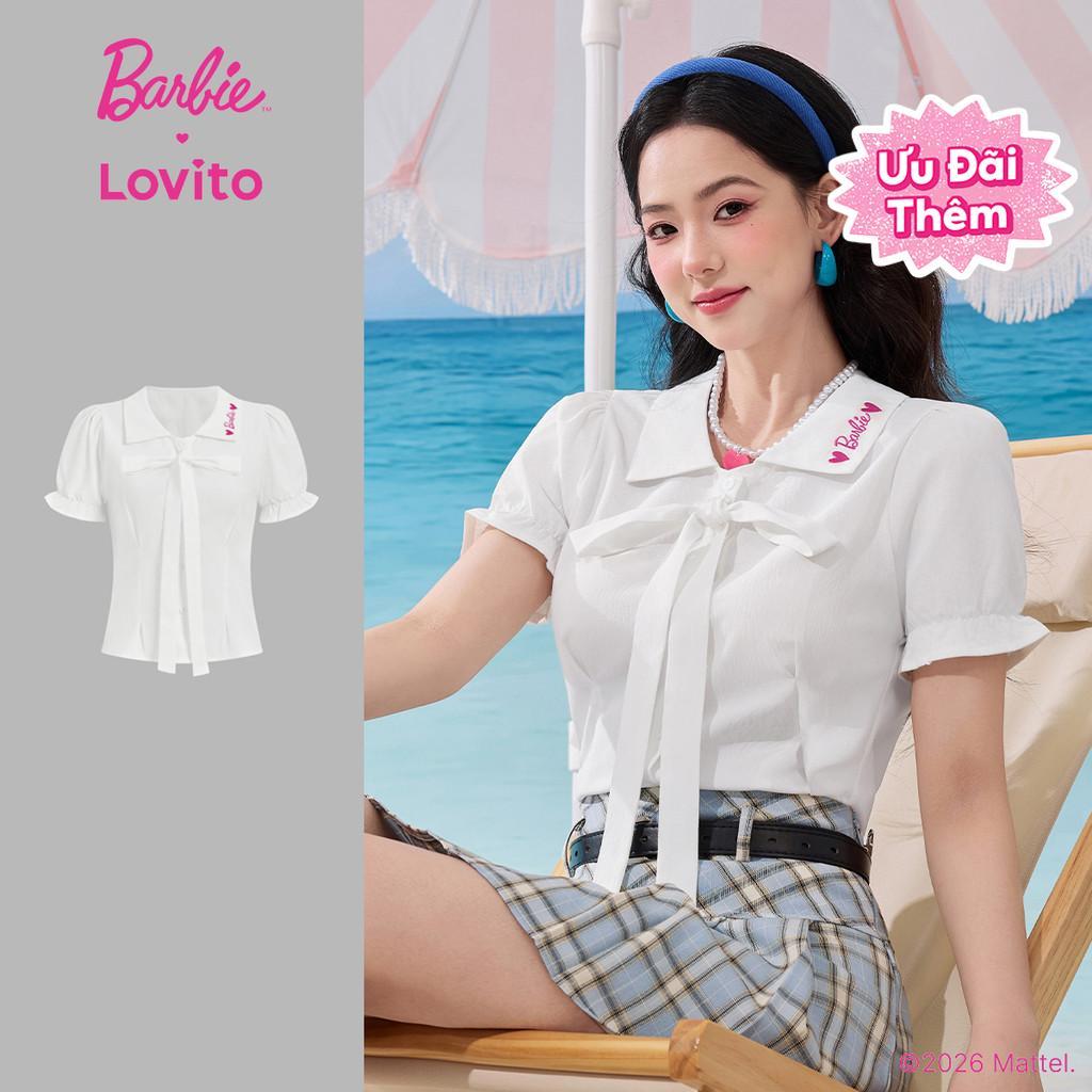 Barbie™ X Lovito Áo sơ mi trắng mùa xuân/hè dành cho nữ, áo sơ mi cài nút thường ngày LB1AD038