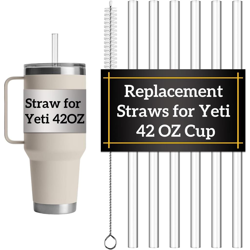 Ống hút thay thế cho ống hút YETI 42oz, 6 gói Ống hút dài 10.6 "cho cốc YETI Rambler 42oz, Máy rửa c
