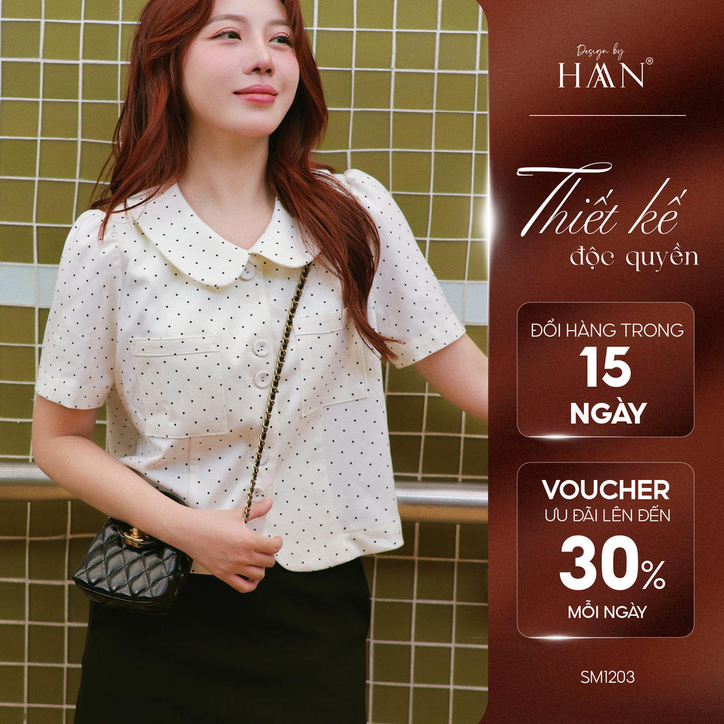 Áo Sơ Mi Nữ Chấm Bi Cổ Sen Dáng Lửng Kiểu Hàn Quốc Dịu Dàng HAAN Design - SM1203
