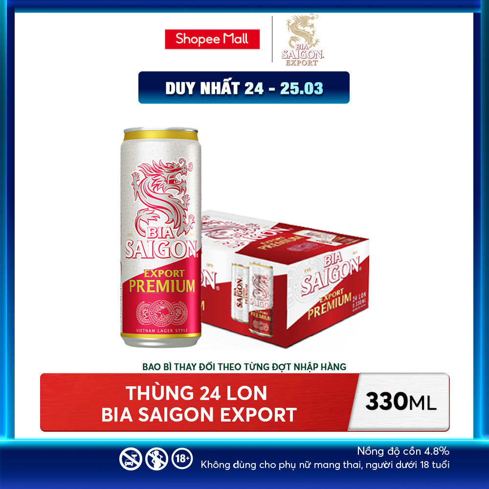 Nồng Độ Cồn 4.8% - Thùng 24 Lon Bia Sài Gòn Export Premium 330ml