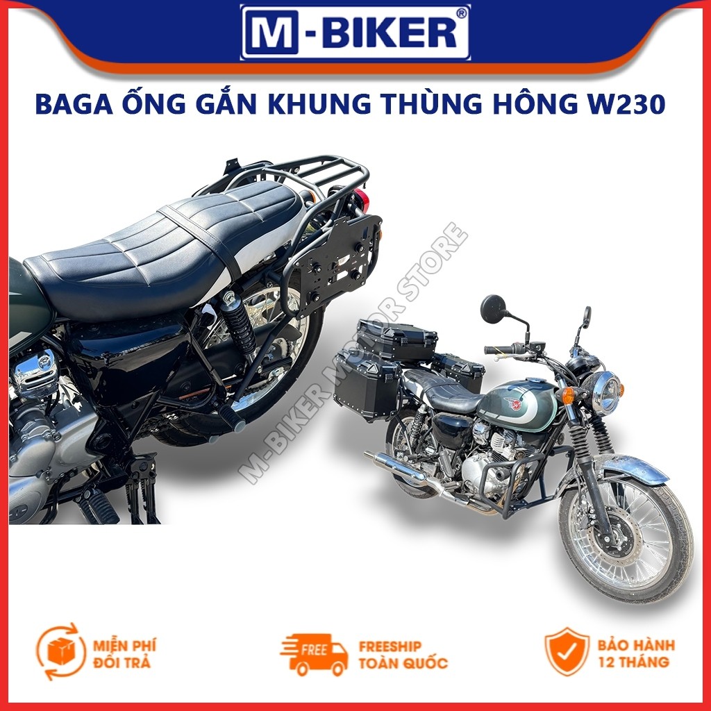 [M-Biker] Baga ống W230, Khung treo thùng hông W230, Baga gắn 3 thùng cho Kawasaki W230