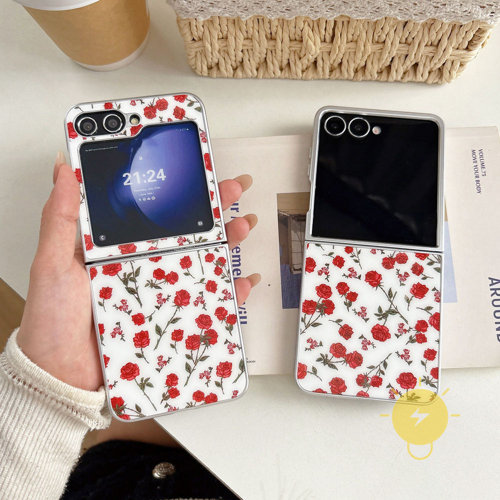 Phone Case For SAMSUNG Galaxy Z Flip 7 6 5 4 3 / Z Flip 7 FE TPU Red Rose Aesthetic Korean Cute