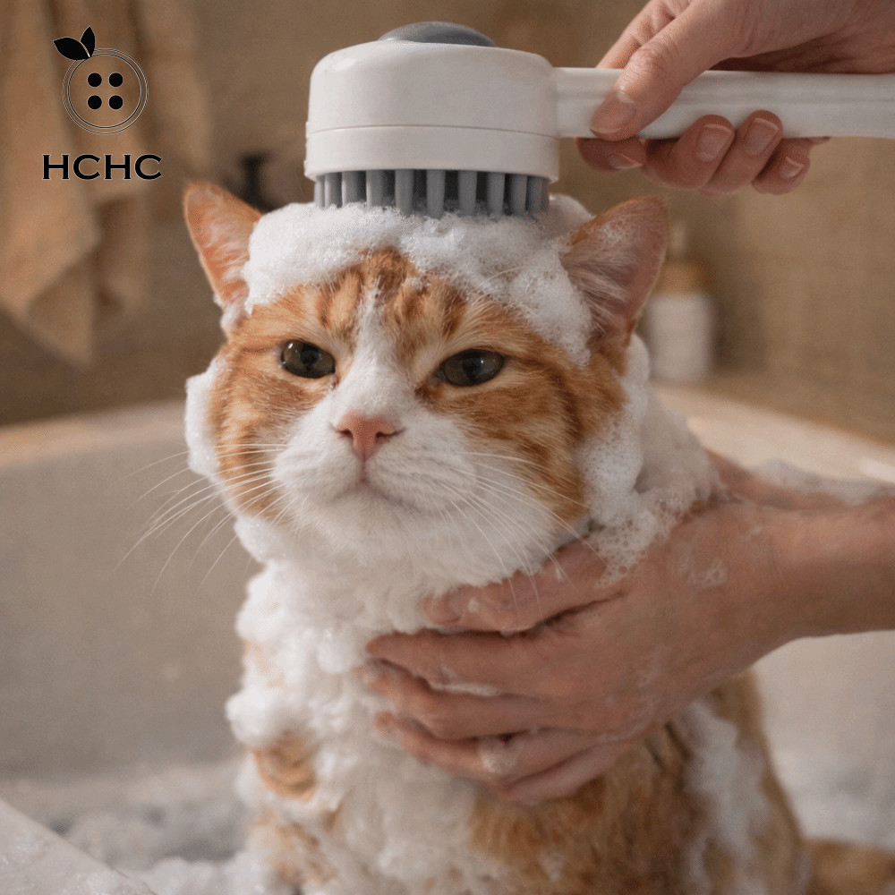 HCHC Pet Hair Brush Remover, Press Type Silicone Soft Teeth Cat Bath Cleaning Brush, Bath Brush Đa c
