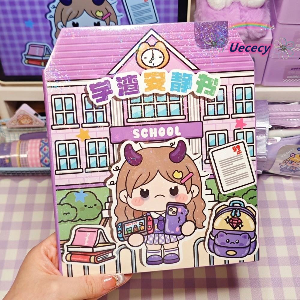 Nhãn dán sách yên tĩnh UECECY, Sách dán giáo dục hoạt hình, Sách dán thủ công PET sáng tạo Ngày lễ