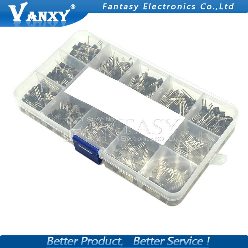 15 giá trị 600 chiếc Transistor TO-92 Hộp Bộ A1015 A733 C945 C1815 S8050 S8550 S9012 S9013 S9014 S90