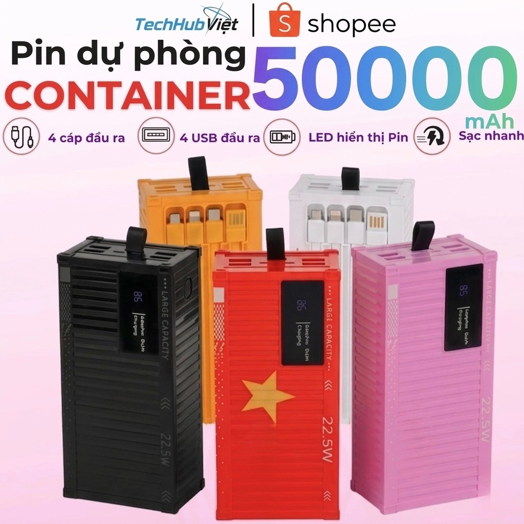 Pin Sạc Dự Phòng Container Tích Hợp 4 Dây - 50000mAh / 20000mAh