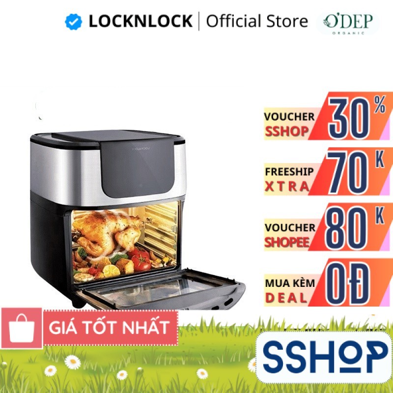 Lò nướng không khí 10 lít LocknLock Chính hãng Air Oven, Nhiều phụ kiện nấu nướng - Màu đen EJF691 -