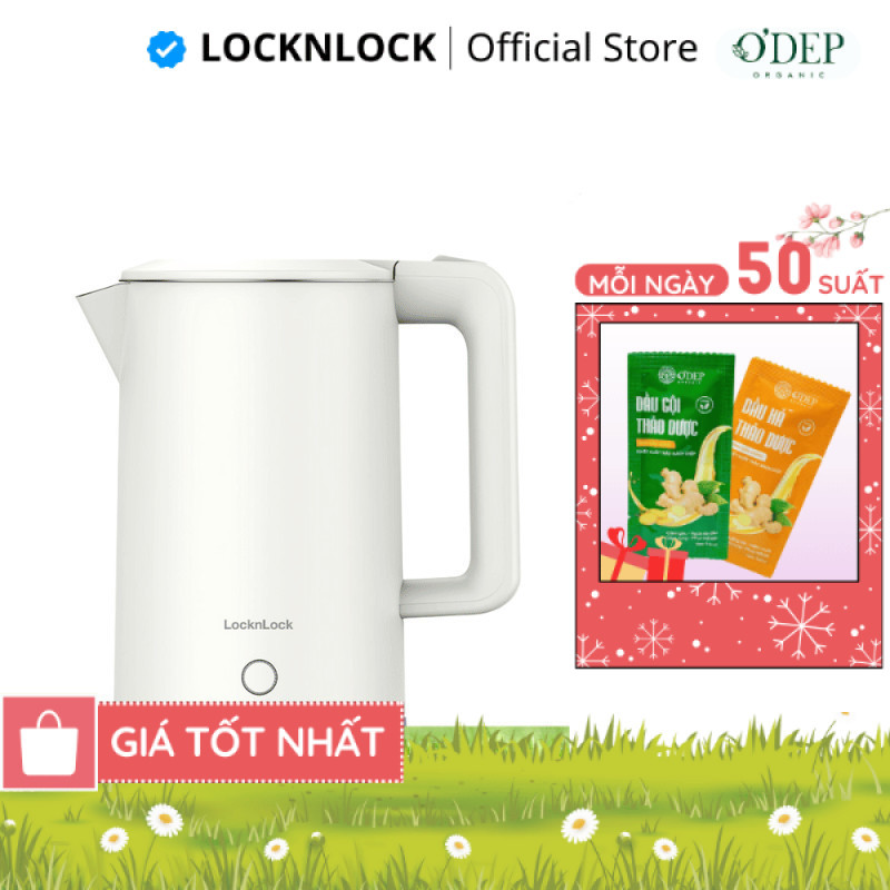 Ấm đun siêu tốc LocknLock EJK728IVY 1.7L 1850-2200W, Hàng chính hãng, Nút kéo mở nắp - CHEAP CMO