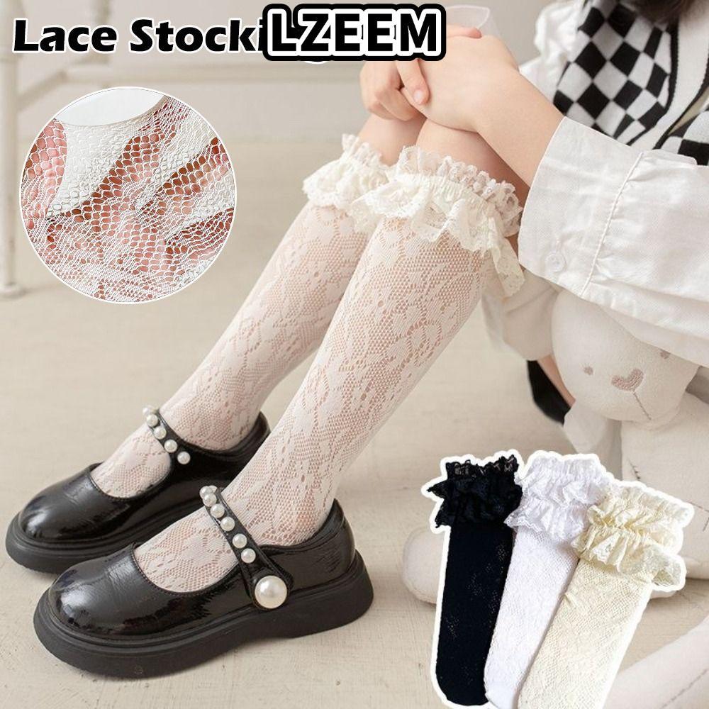 Tất LZEEM Lolita, Tất ren lưới Cotton Spandex, Tất dài bé gái