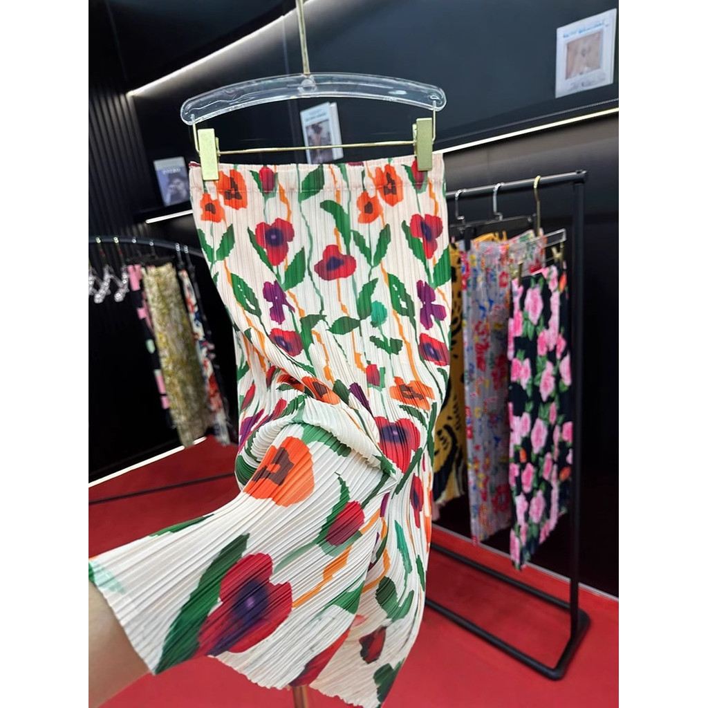 7DYX Issey Miyake Double Layer Elegant Solid Color Elastic Waist High-End Pleated Skirt Side Slit Ni